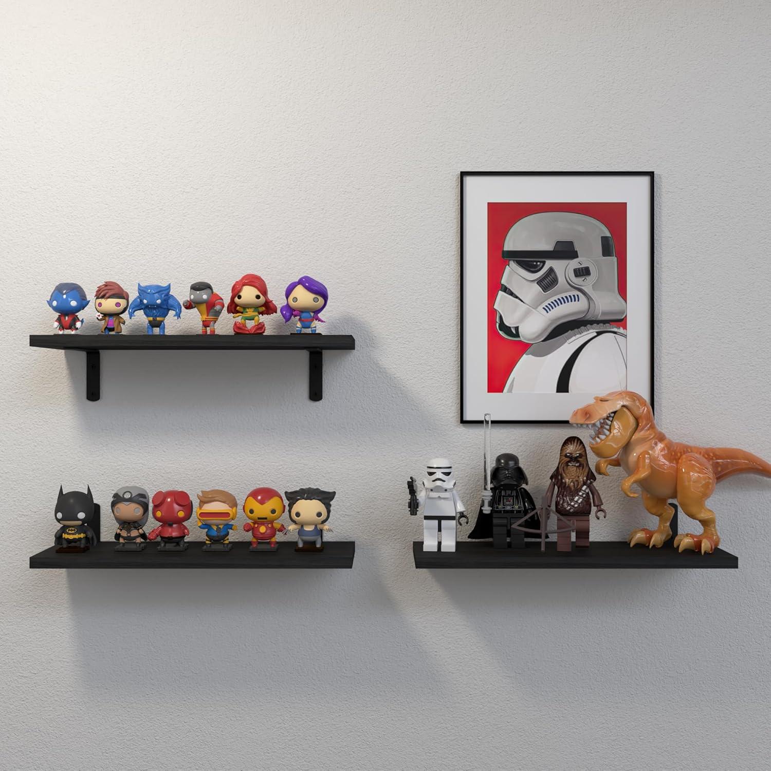 Estantes Flotantes de Madera DOLLFIO - 3 Piezas Negro 42x15 cm