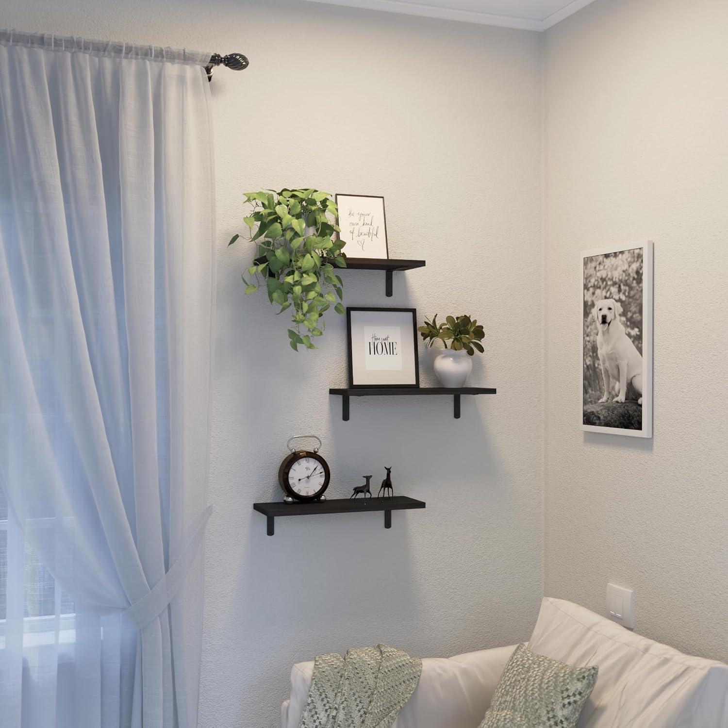 Estantes Flotantes de Madera DOLLFIO - 3 Piezas Negro 42x15 cm