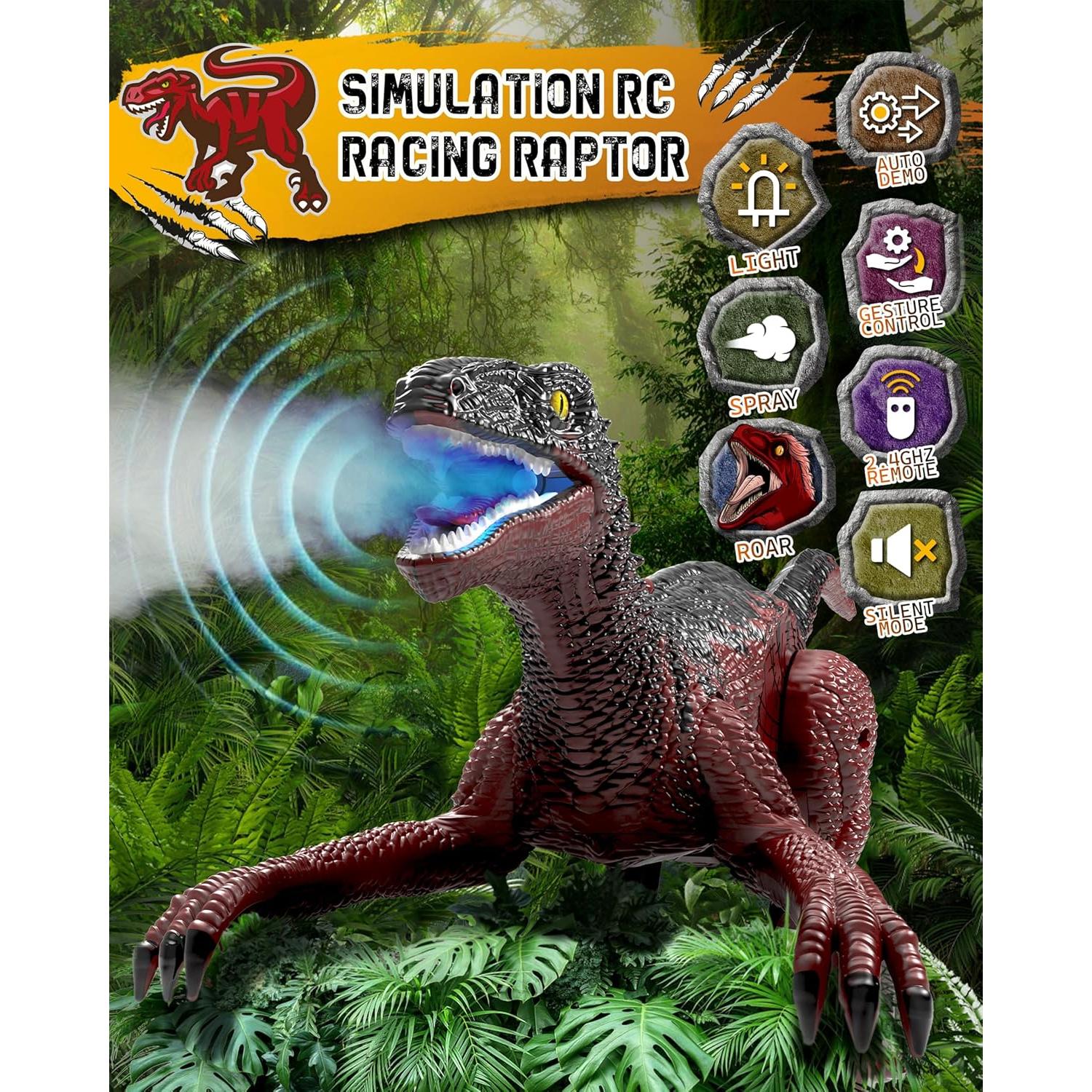 Coche Dinosaurio RC Eulogia Velociraptor Verde-Gris 34.8cm