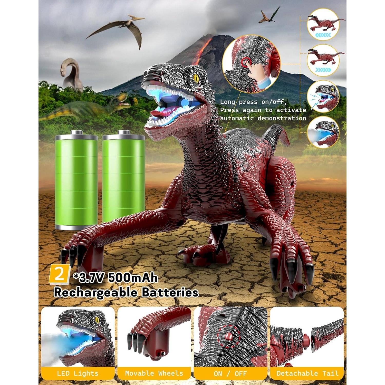 Coche Dinosaurio RC Eulogia Velociraptor Verde-Gris 34.8cm