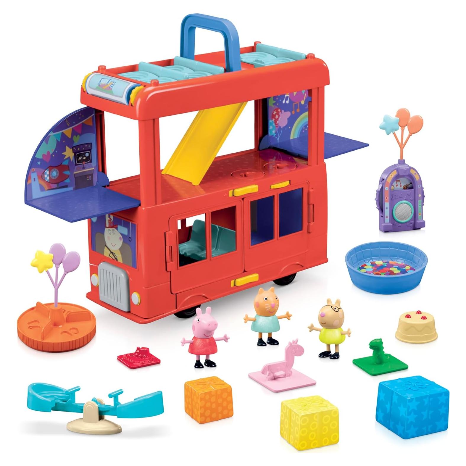 Autobús de Fiesta 2-en-1 Peppa Pig con 3 Figuras y 13 Accesorios