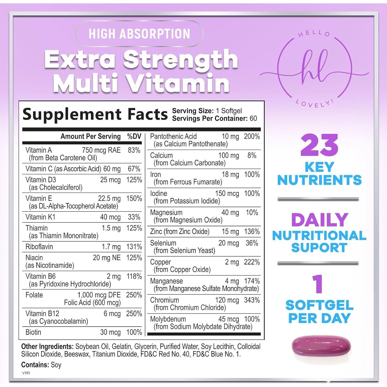Multivitamina para Mujeres Hello Lovely! 60 Gelatinas con Biotina y Vitaminas
