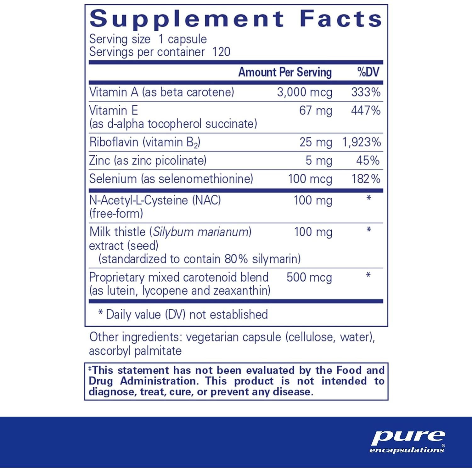 Fórmula Antioxidante Pure Encapsulations 120 Cápsulas