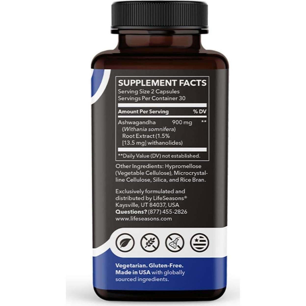 Suplemento Ashwagandha LifeSeasons 900mg - 60 Cápsulas