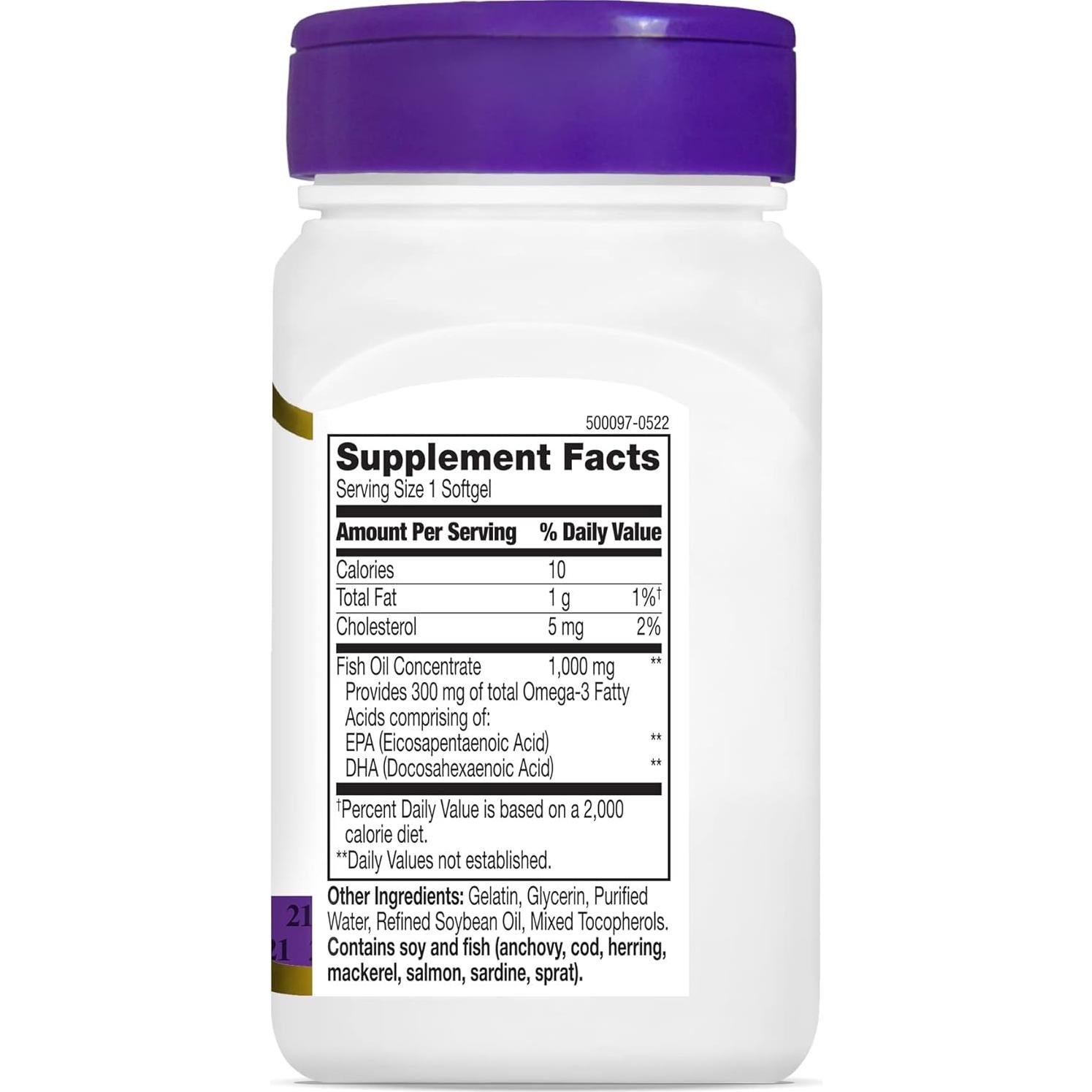 Aceite de Pescado Omega-3 21st Century 1000 mg 180 Cápsulas