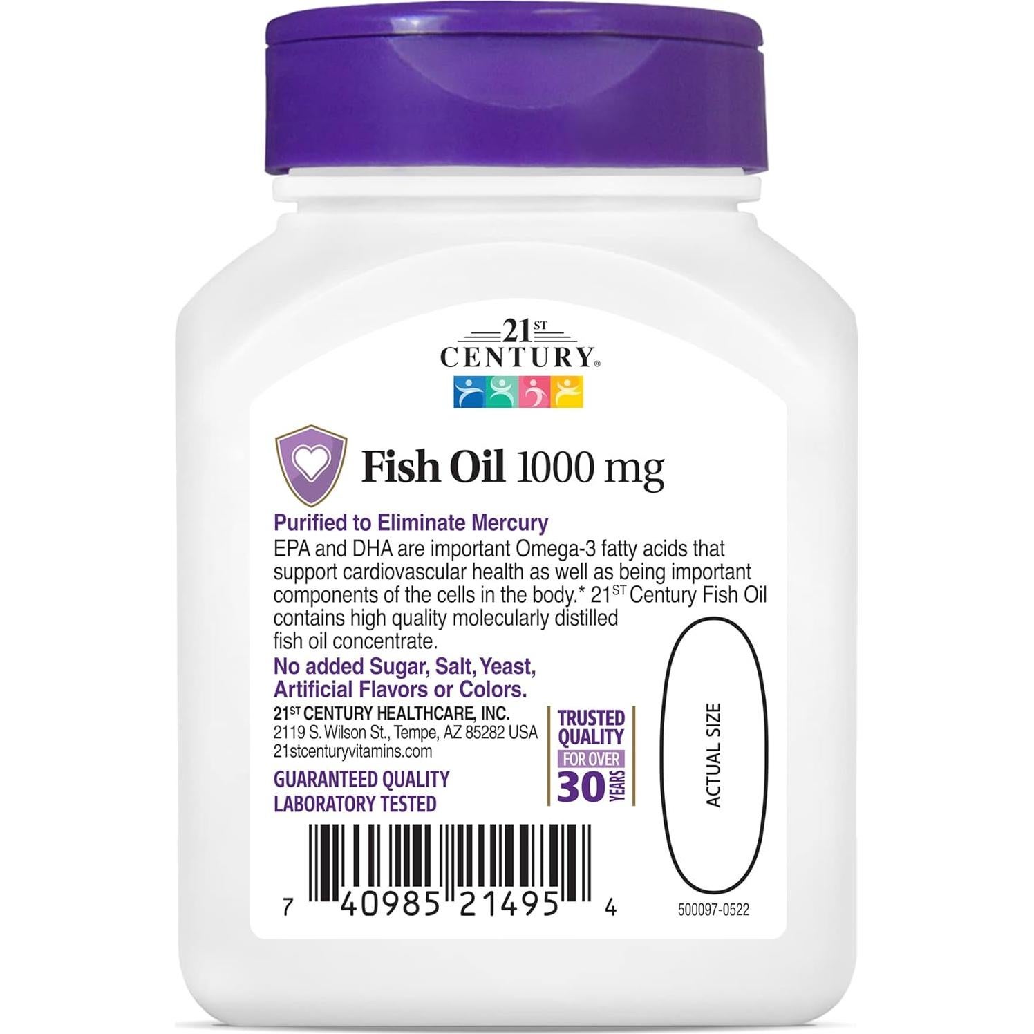 Aceite de Pescado Omega-3 21st Century 1000 mg 180 Cápsulas