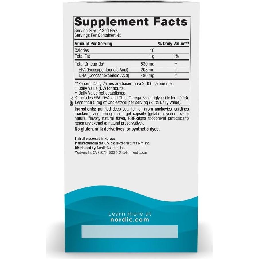 Suplemento Omega-3 DHA Nordic Naturals 90 Geles Blandos 830 mg