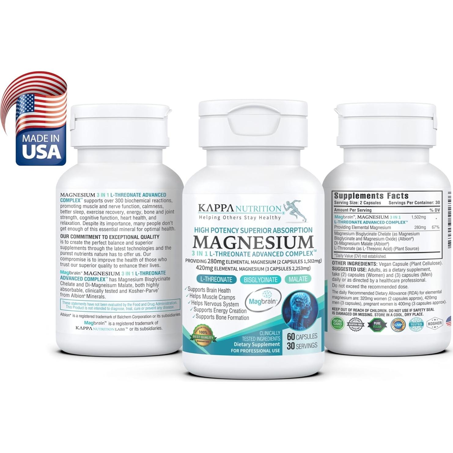 Kappa Nutrition Magbrain L-Treonato 60 Cápsulas 420 mg Magnesio