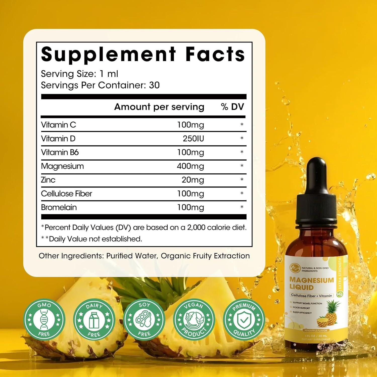 Suplemento de Magnesio Líquido M inch 2 Paquetes 30ml Sabor Piña