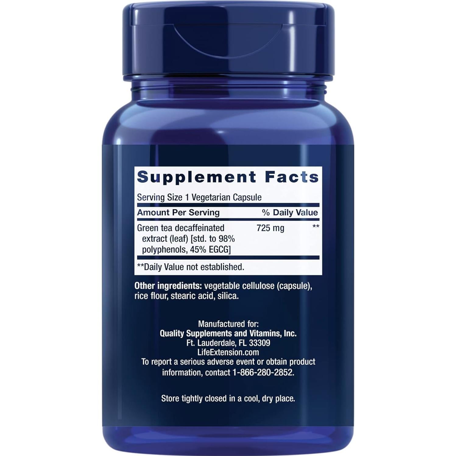 Extracto de Té Verde Mega Descafinado Life Extension 100 Cápsulas