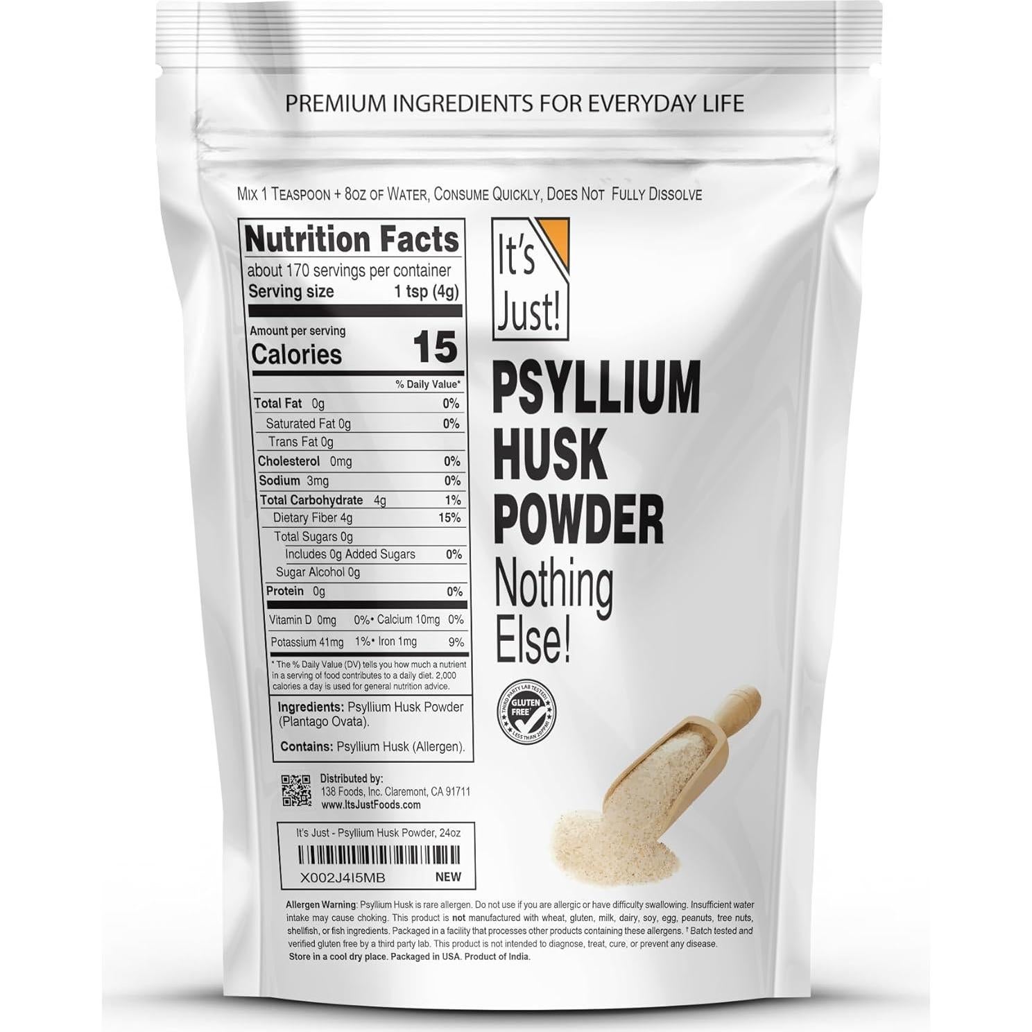 Polvo de Cáscara de Psyllium 138 Foods 283.5g Sin Gluten