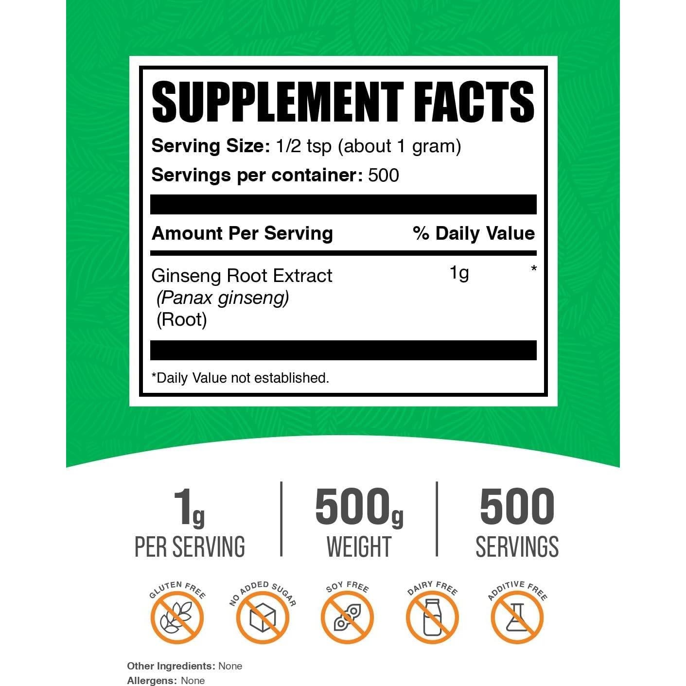 Extracto de Raíz de Ginseng en Polvo BulkSupplements 500g