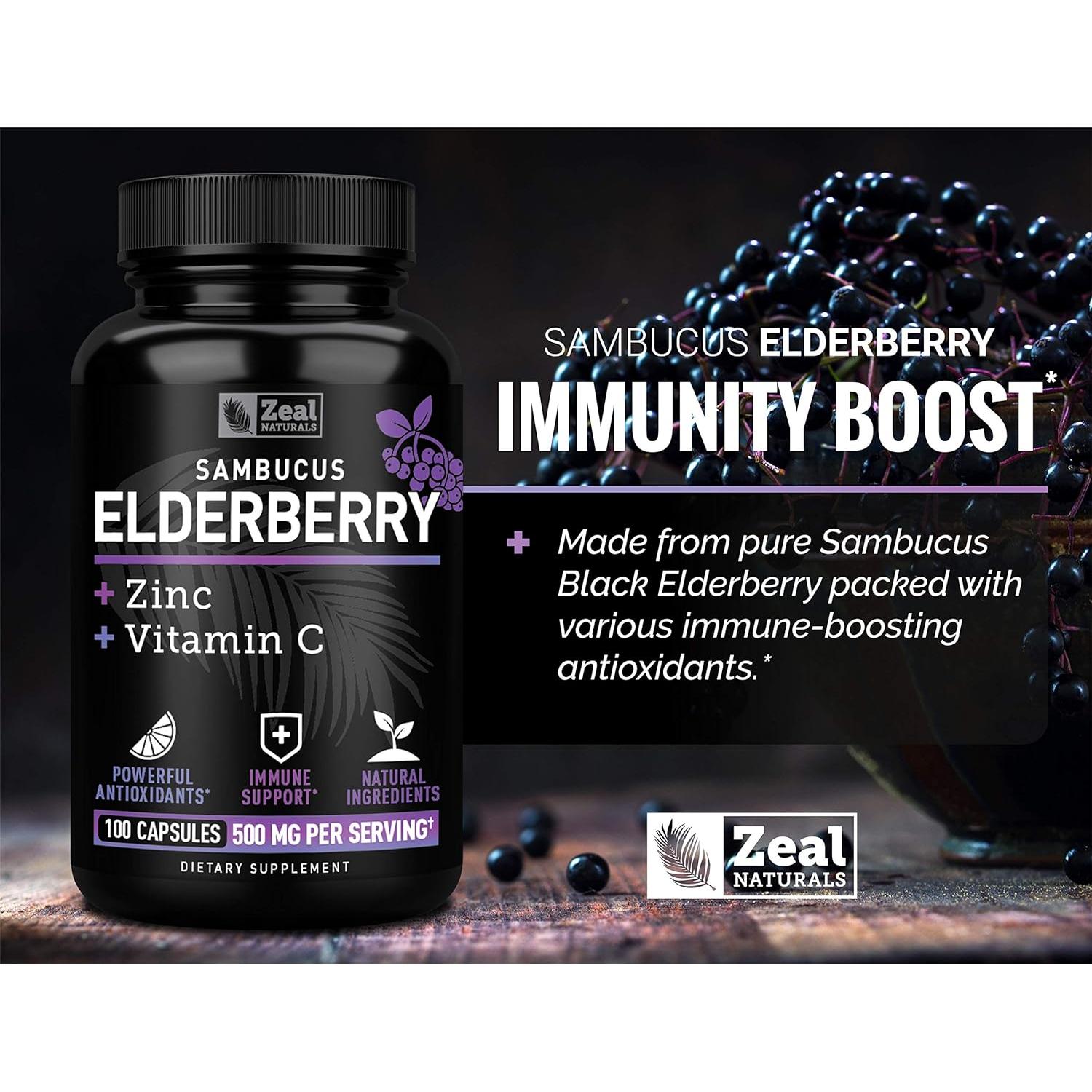 Cápsulas de Saúco Zeal Naturals 500mg + Zinc + Vitamina C