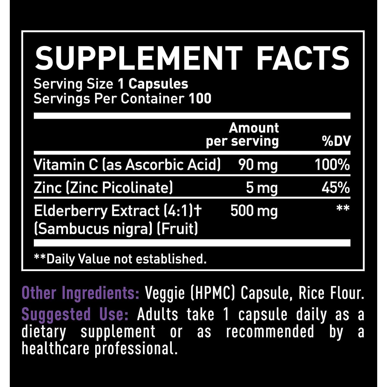 Cápsulas de Saúco Zeal Naturals 500mg + Zinc + Vitamina C