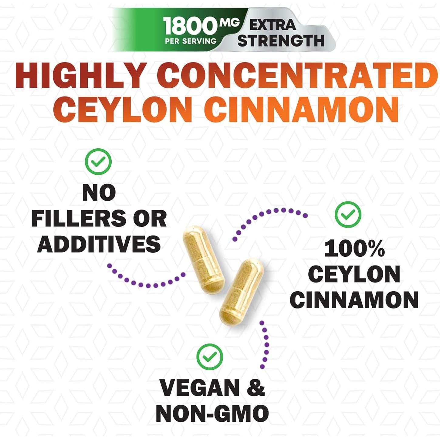 Suplemento de Canela de Ceilán Orgánica 1800mg - 60 Cápsulas