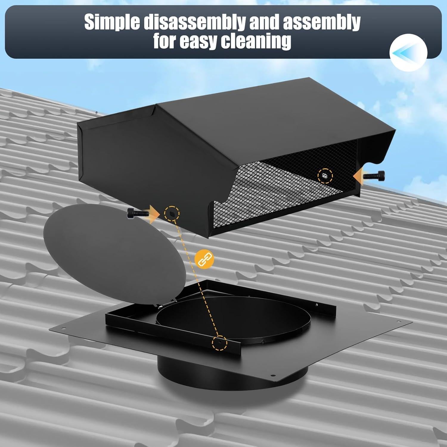 Tapa de Ventilación de Techo 4" Topfurn, Acero Inoxidable, Negro