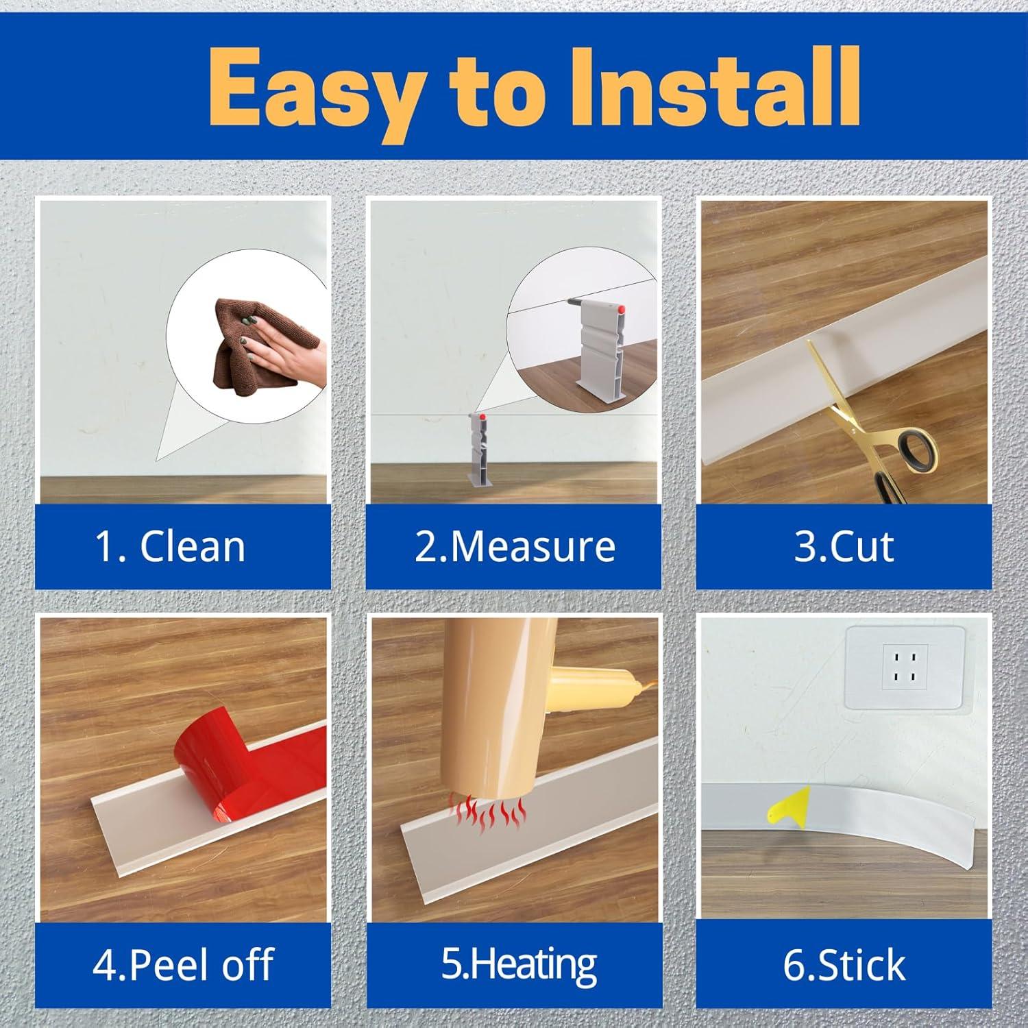 Moldura de Zócalo Flexible COUKIU 3x6.1m Autoadhesiva Blanca