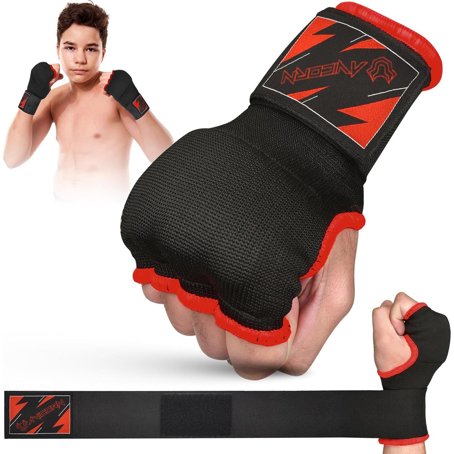 Guantes de Boxeo Niños AVICORN QuickWraps X-Pequeño Negro/Rojo