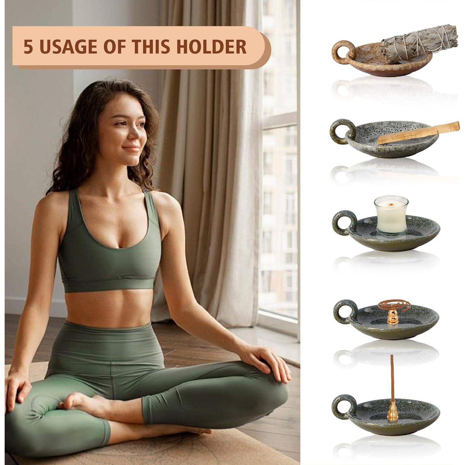 Soporte de Palo Santo 3 en 1 MKLZ Cerámica Gris Azul