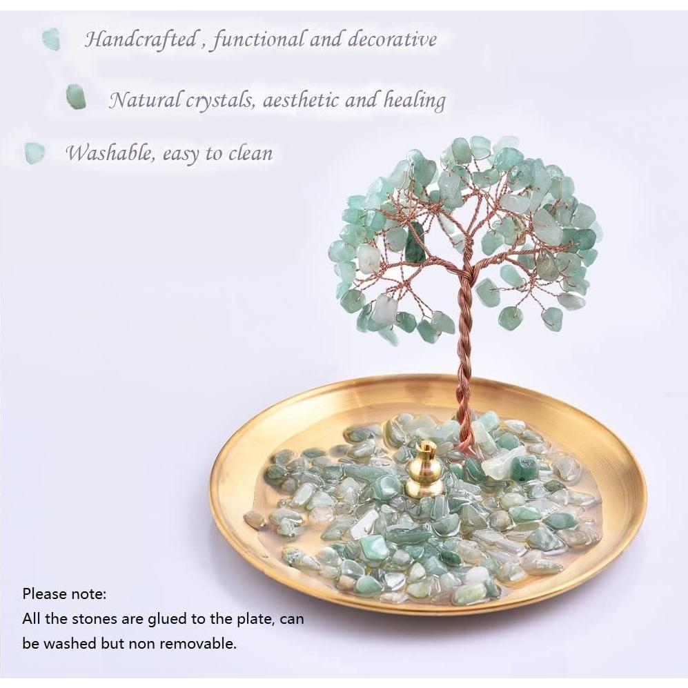 Soporte de Incienso U/D de Cristal Sanador Verde 12 cm