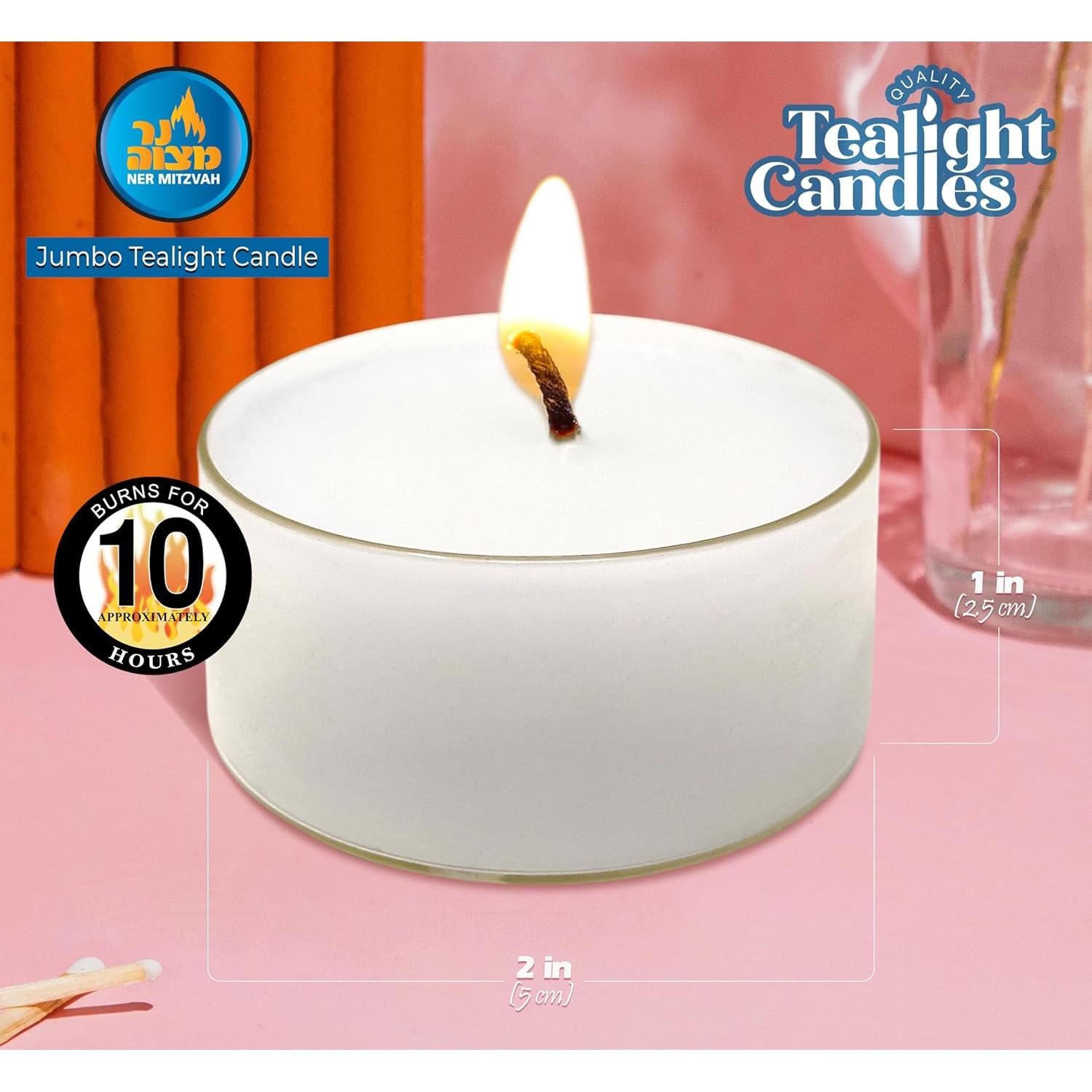 Velas de té blancas Ner Mitzvah - Paquete de 16 - 10 horas