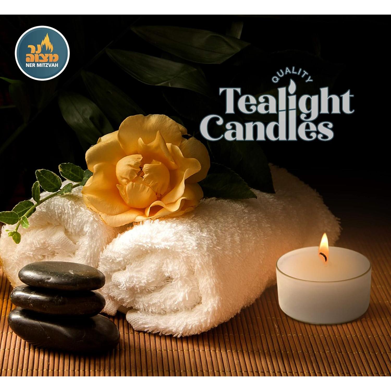 Velas de té blancas Ner Mitzvah - Paquete de 16 - 10 horas