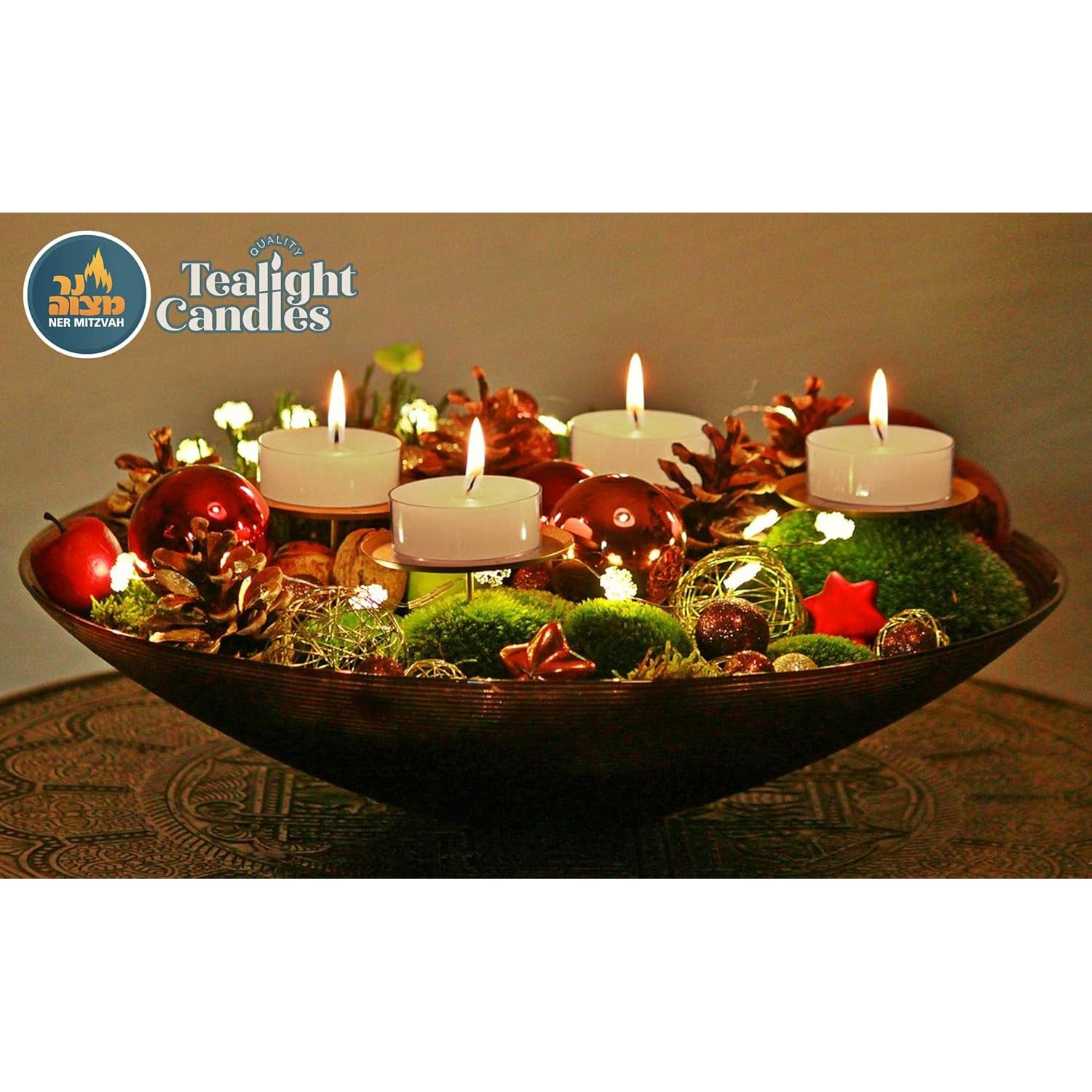 Velas de té blancas Ner Mitzvah - Paquete de 16 - 10 horas