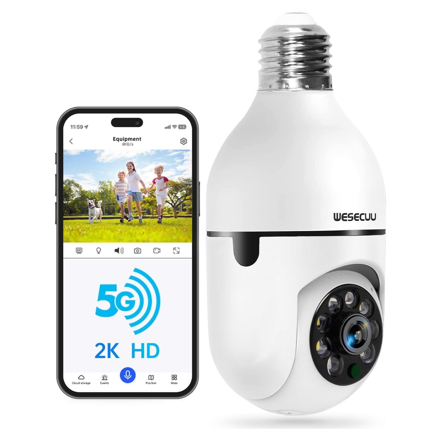 Cámara de Seguridad Bombilla WESECUU 2K WiFi 5G/2.4GHz