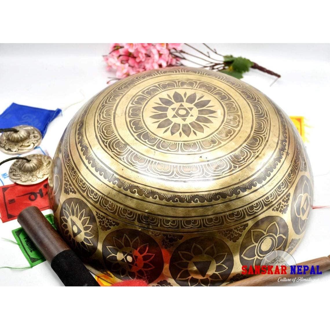 Tazón Cantante Grande SANSKAR NEPAL 40.64 cm Buda Grabado