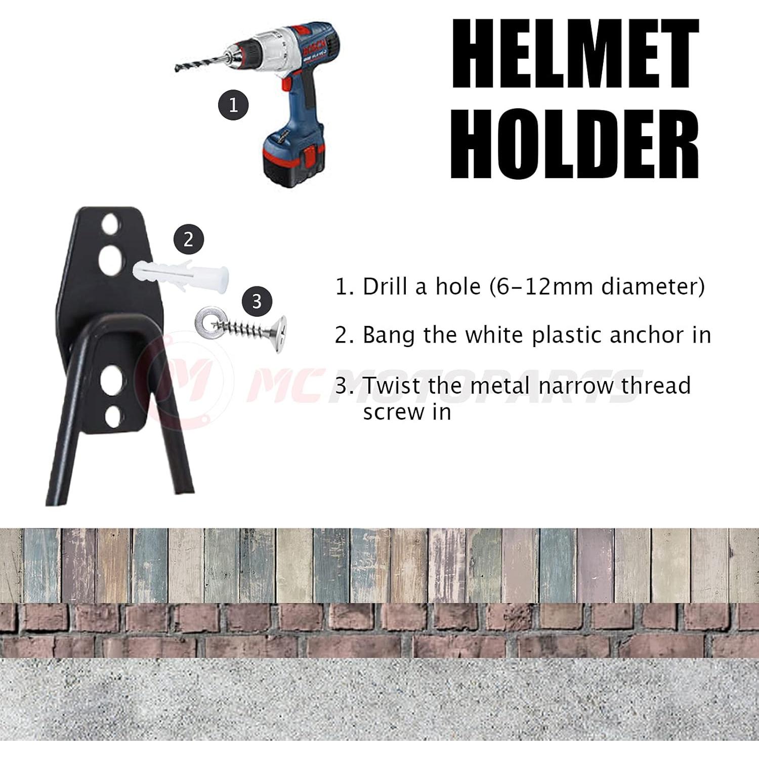 Soporte de Casco de Pared MC MOTOPARTS Negro x2 - Gancho Curvado