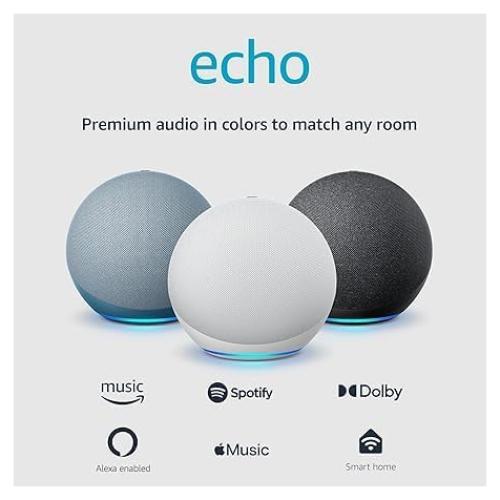Like-New Amazon Echo (newest model), Alexa speaker with premium sound, Ideal for large bedrooms, living rooms and kitchens, Glacier White