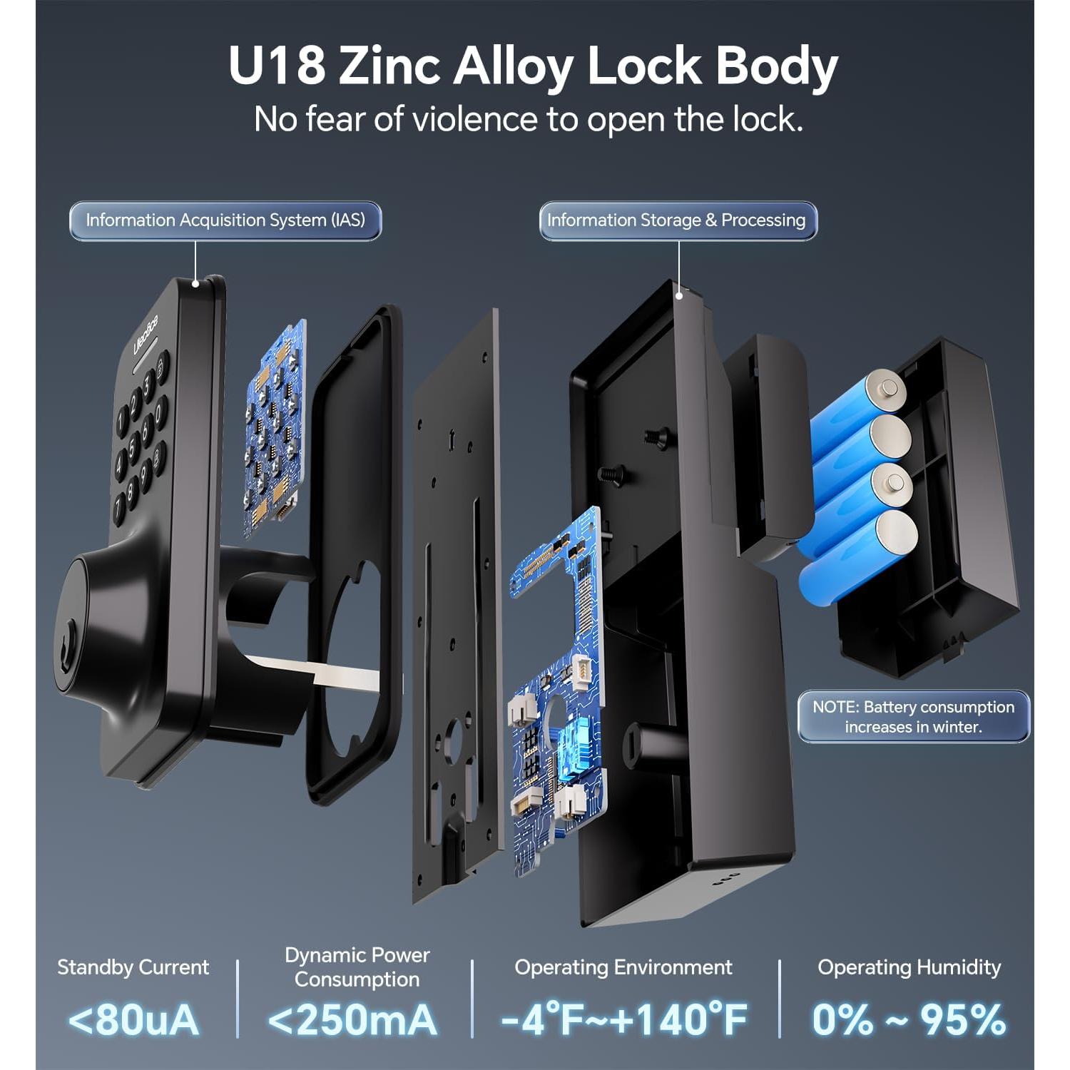 Cerradura de puerta sin llave Ulecoce U18R-B con teclado negro