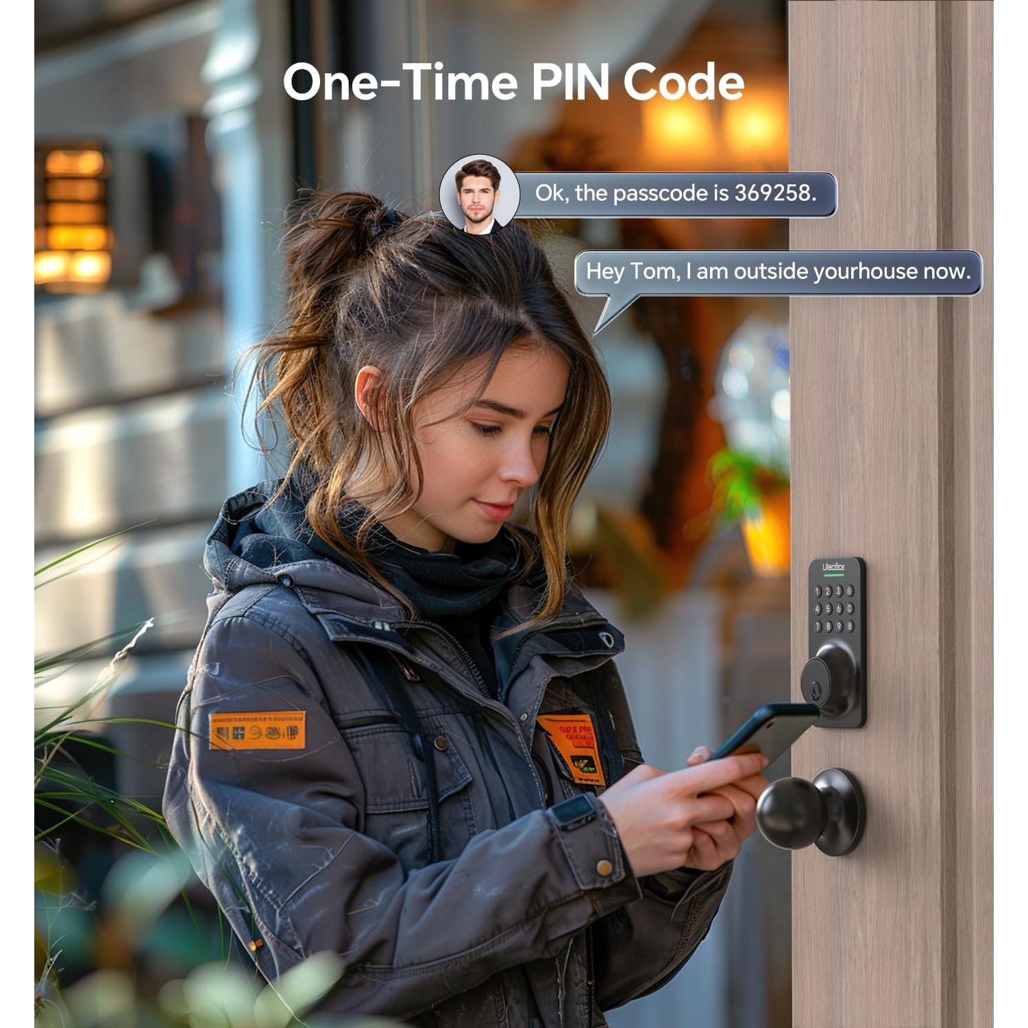 Cerradura de puerta sin llave Ulecoce U18R-B con teclado negro