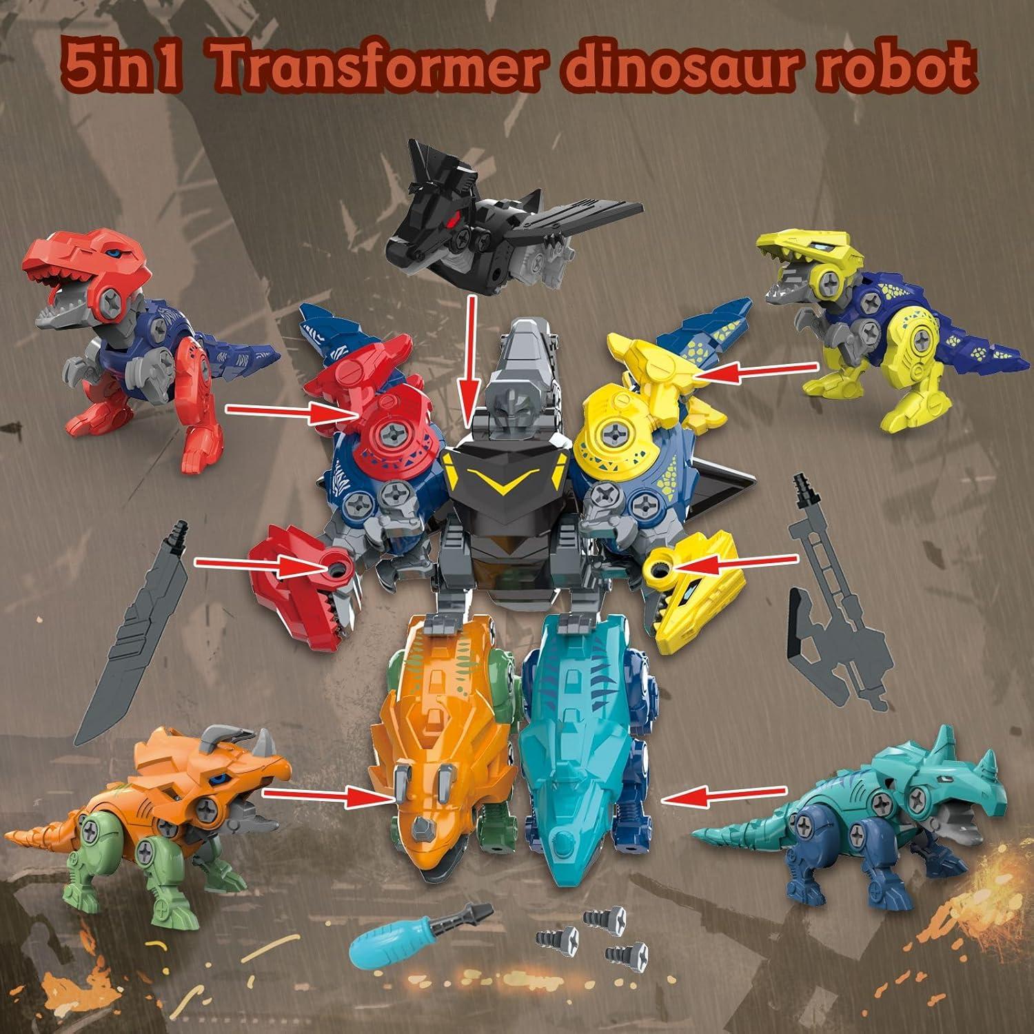 Robot Transformador Dinosaurio 5 en 1 Rockclo Juguete DIY