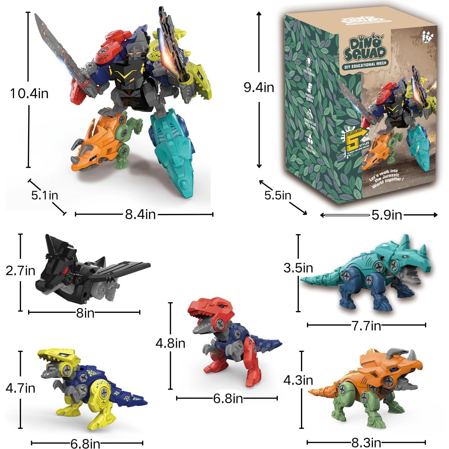 Robot Transformador Dinosaurio 5 en 1 Rockclo Juguete DIY