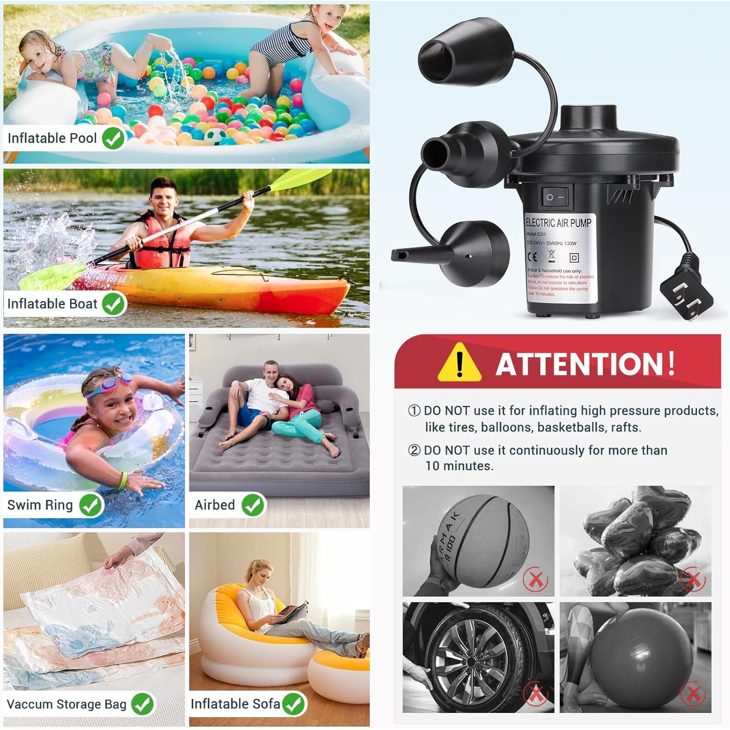 Bomba de Aire Eléctrica InflateBeasts 130W 3 Boquillas