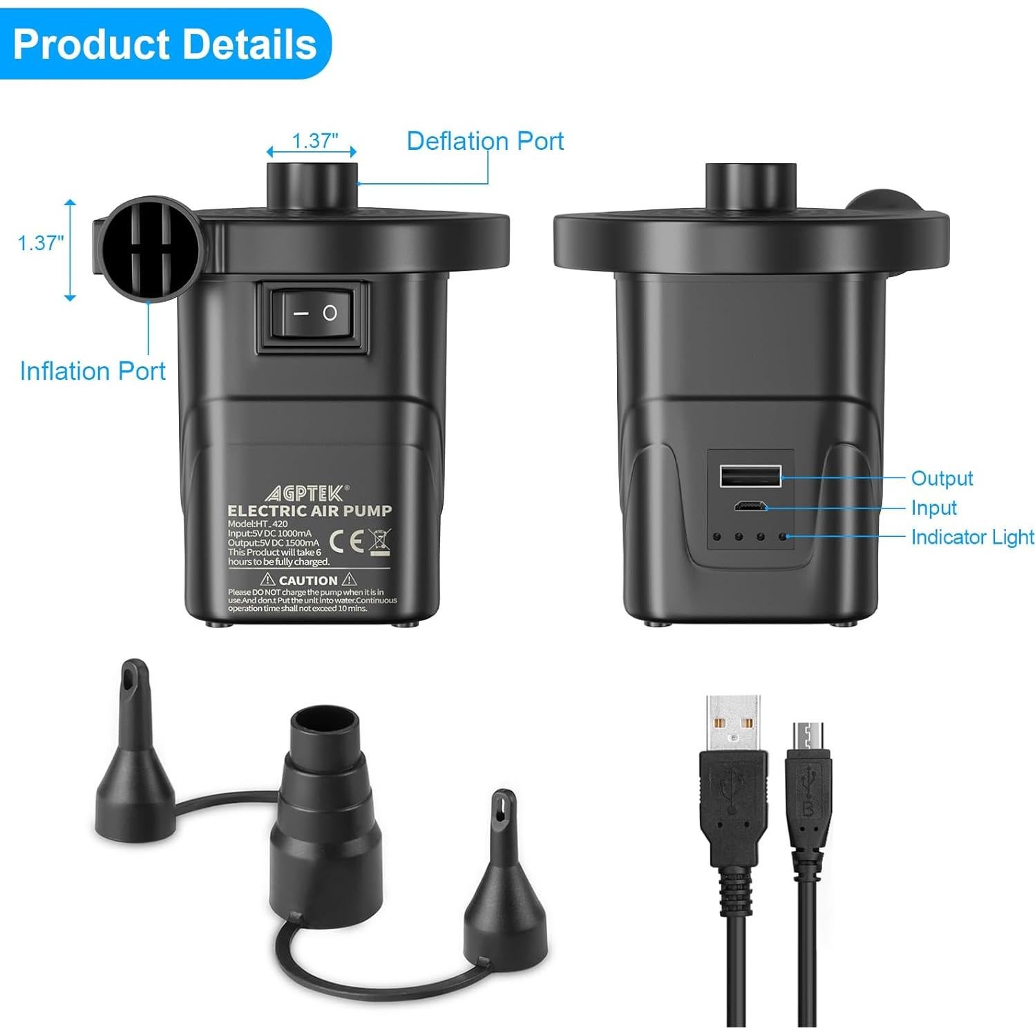 Bomba de aire recargable AGPTEK 4000mAh inflador portátil