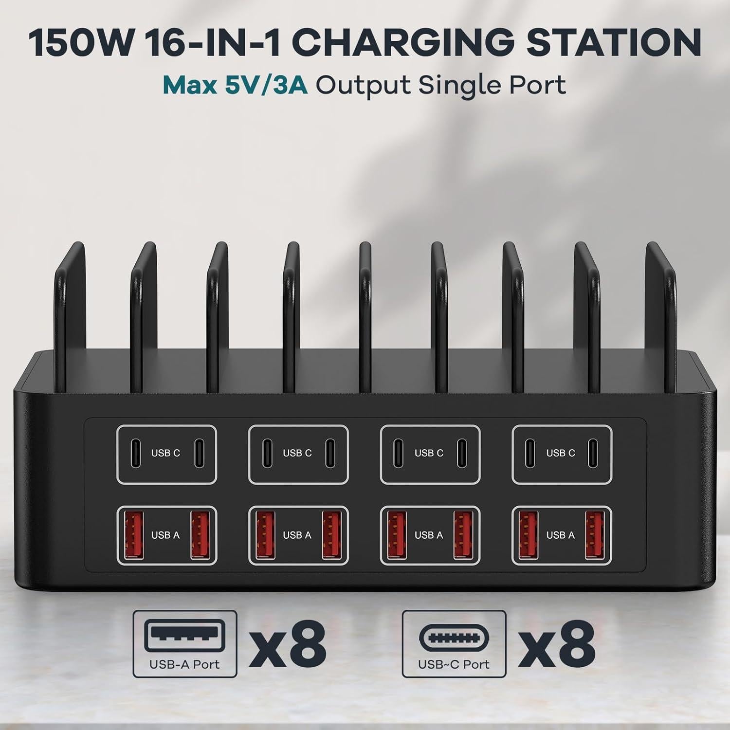 Estación de Carga Rápida 150W RUANSZZ 16 Puertos USB-C