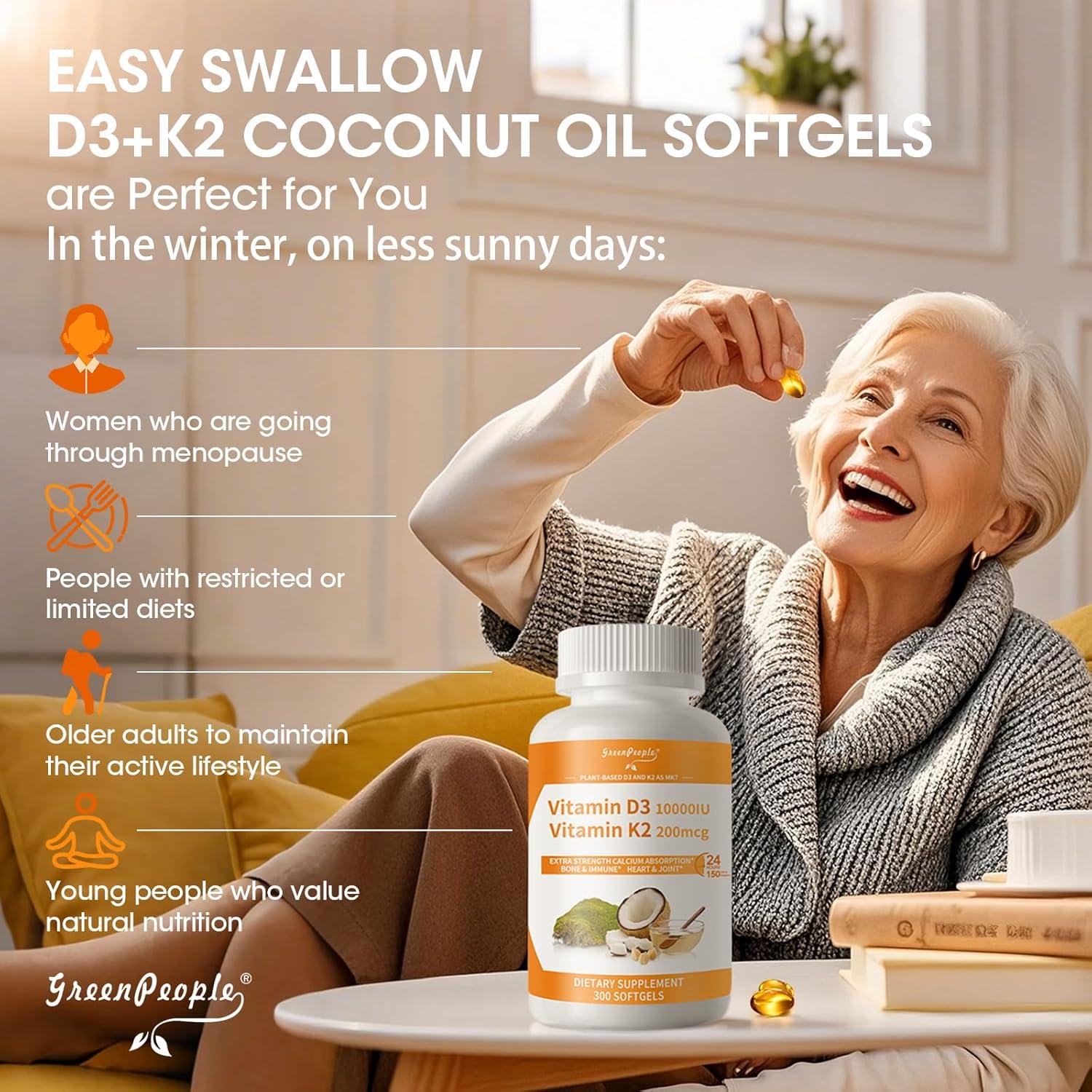 Suplemento Vitamina K2 D3 Greenpeople 10,000 UI 300 Cápsulas Veganas