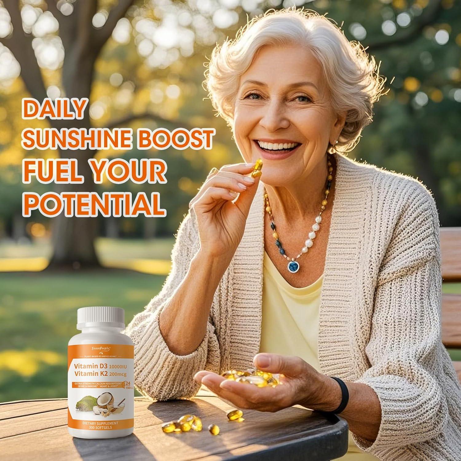 Suplemento Vitamina K2 D3 Greenpeople 10,000 UI 300 Cápsulas Veganas