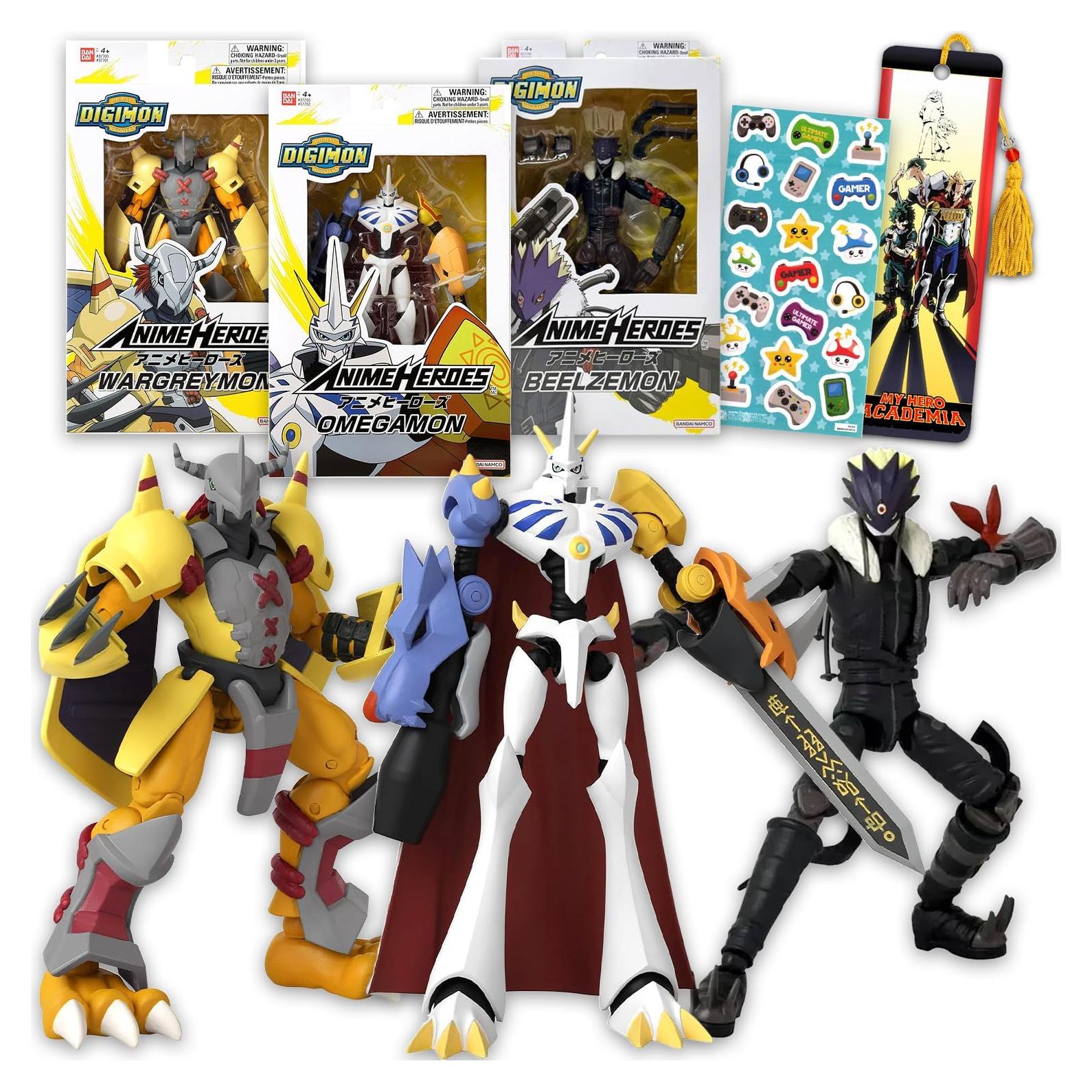 Digimon Action Figures Set - Digimon Action Figure Set Bundle with 3 Anime Heroes Figurines Beelzemon, Omegamon, Wargreymon Plus Stickers | Mini Figures for Kids