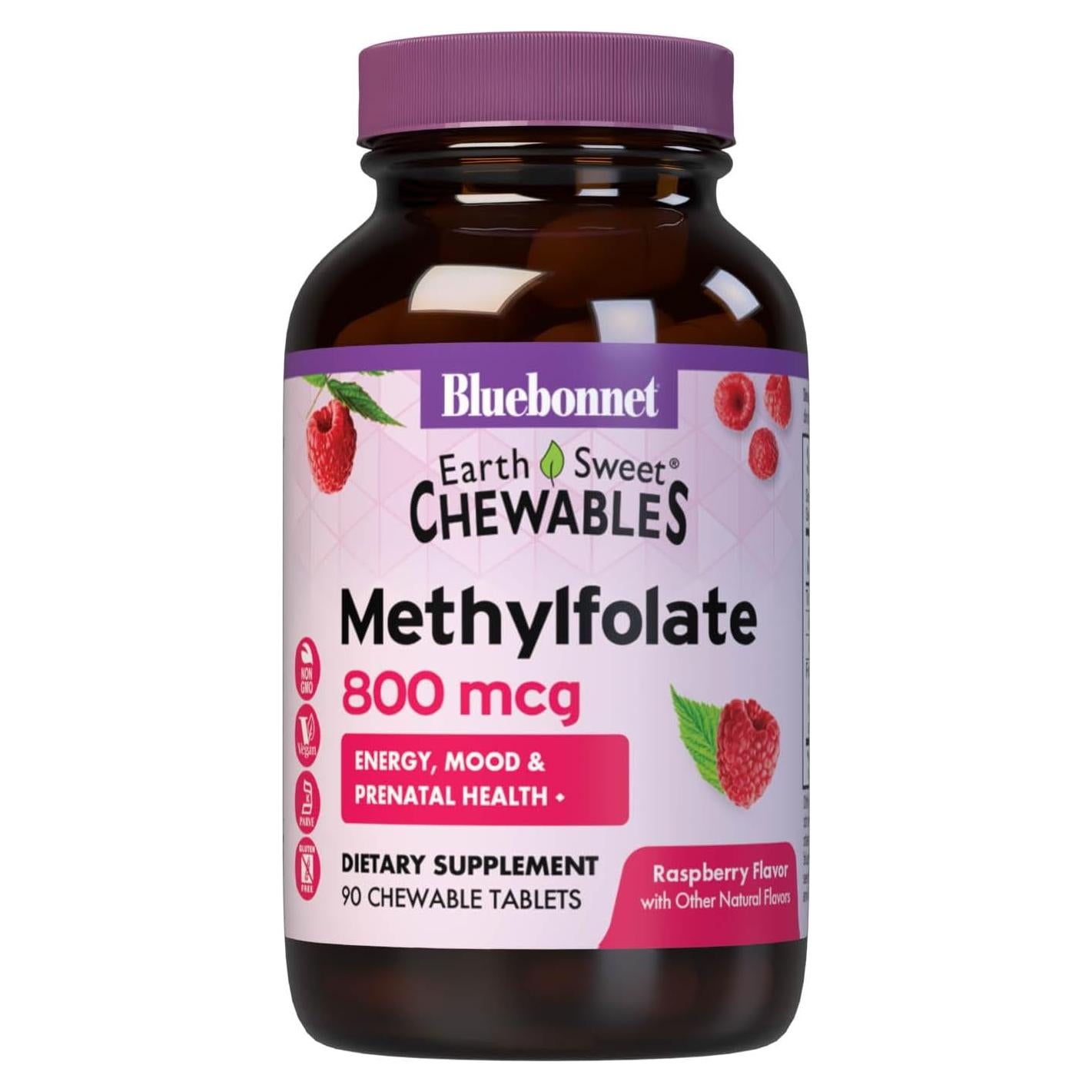 Suplemento L Metilfolato 800 mcg Bluebonnet - 90 Tabletas Masticables