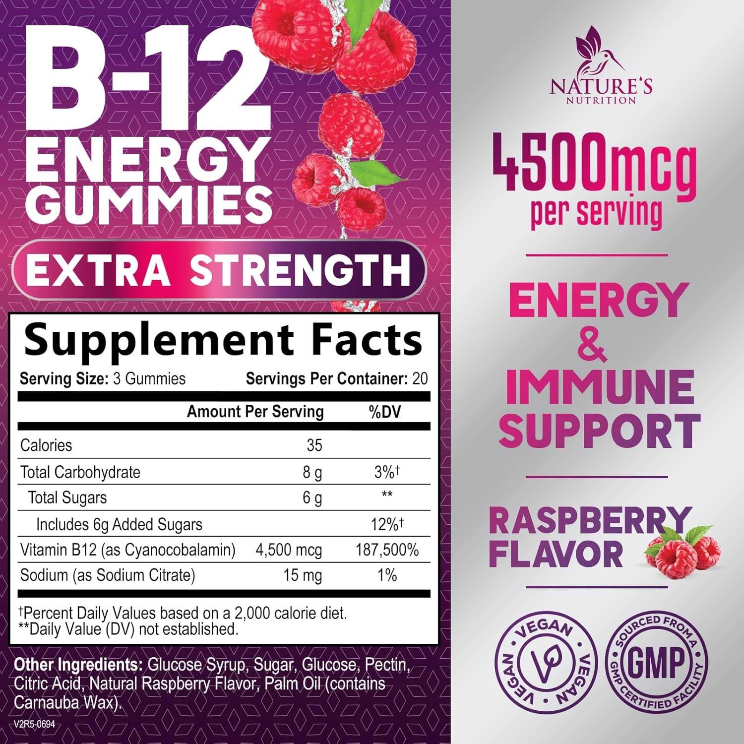 Gomitas de Energía B12 Nature's Nutrition 4500 mcg 60 Unidades
