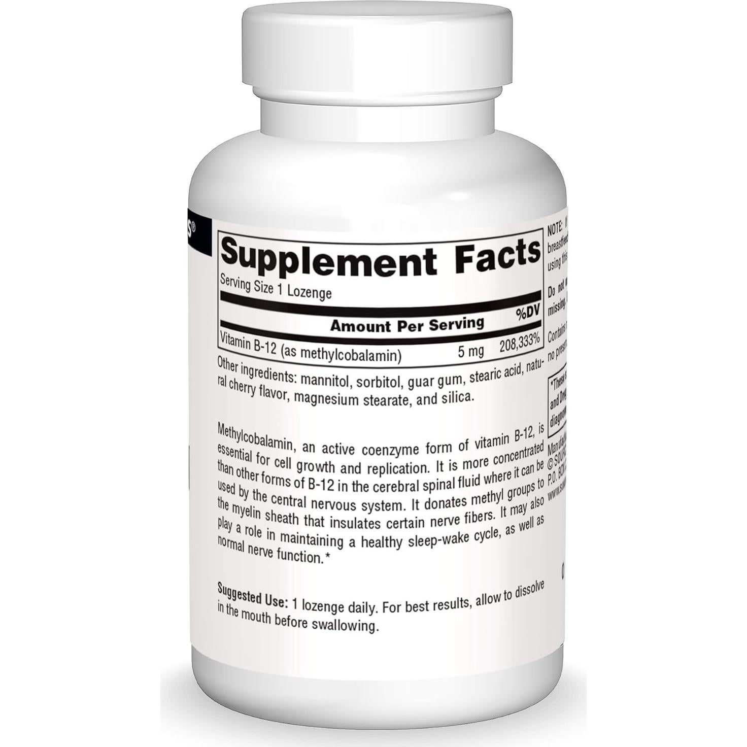 Vitamina B-12 Methylcobalamin Source Naturals 5mg Sabor Cereza - 30 Pastillas