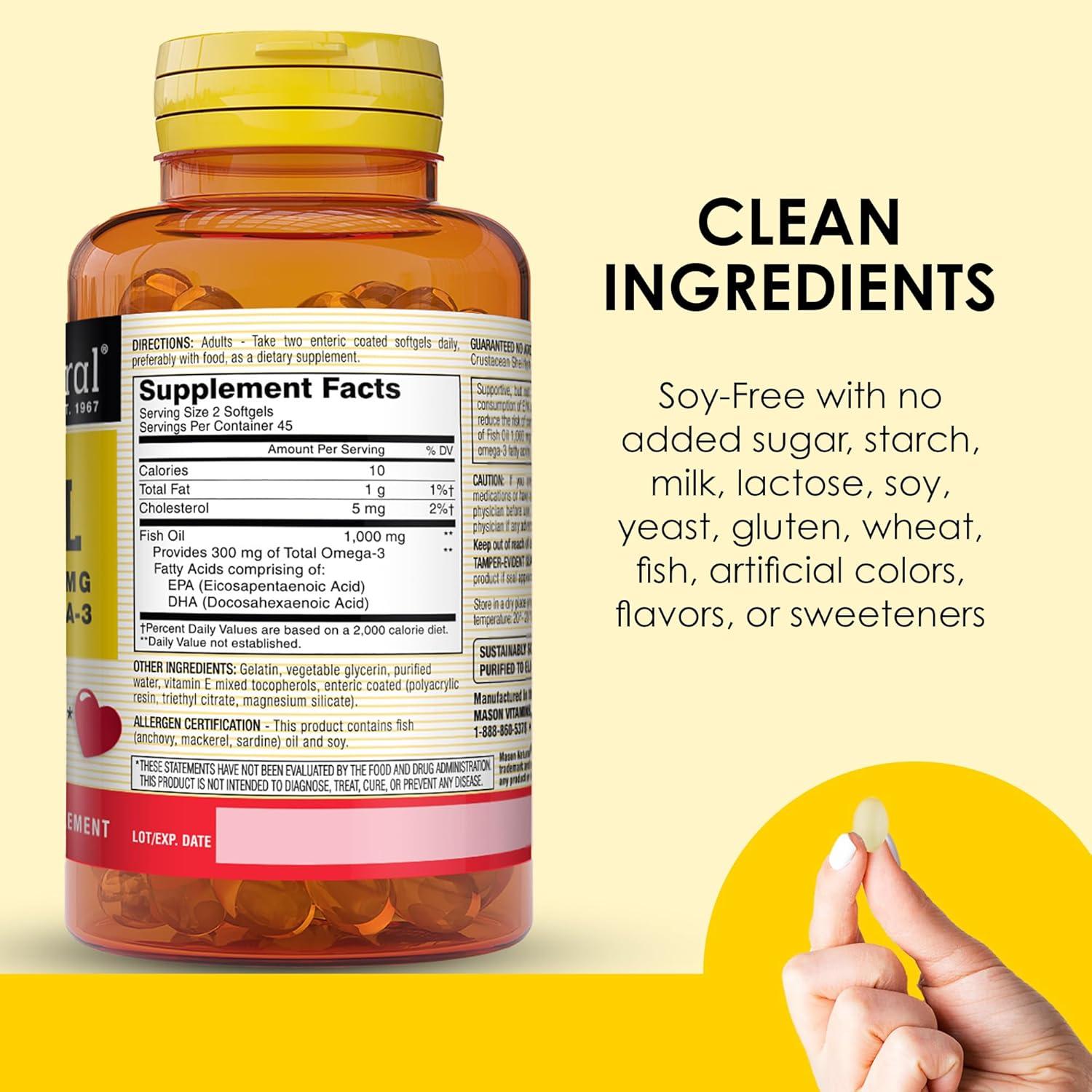 Suplemento Omega 3 Mason Natural 1000mg 90 Gelatinas Blandas