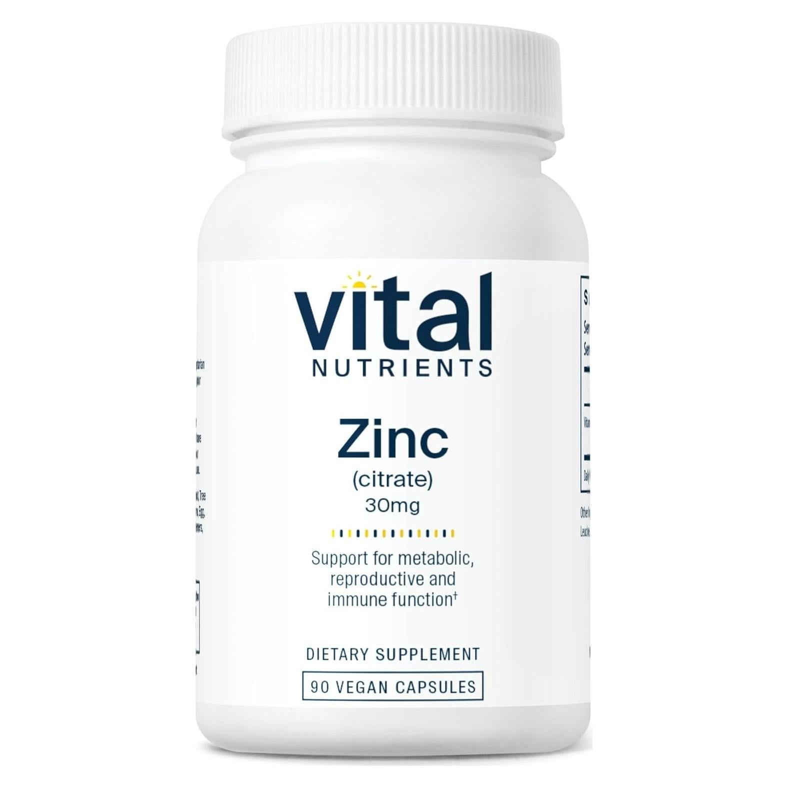 Citrato de Zinc 30mg Vital Nutrients - Suplemento Vegano 90 Cápsulas