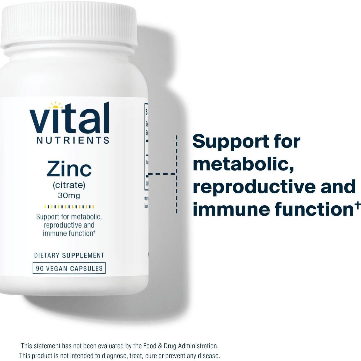 Citrato de Zinc 30mg Vital Nutrients - Suplemento Vegano 90 Cápsulas