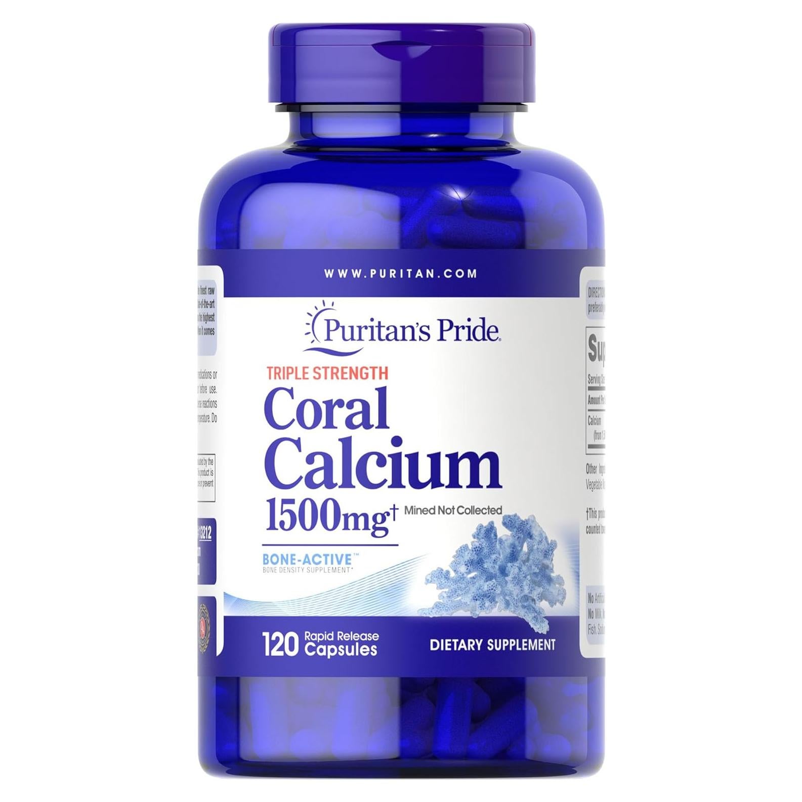 Calcio Coralino Triple Fuerza Puritan's Pride 1500mg 120 Cápsulas