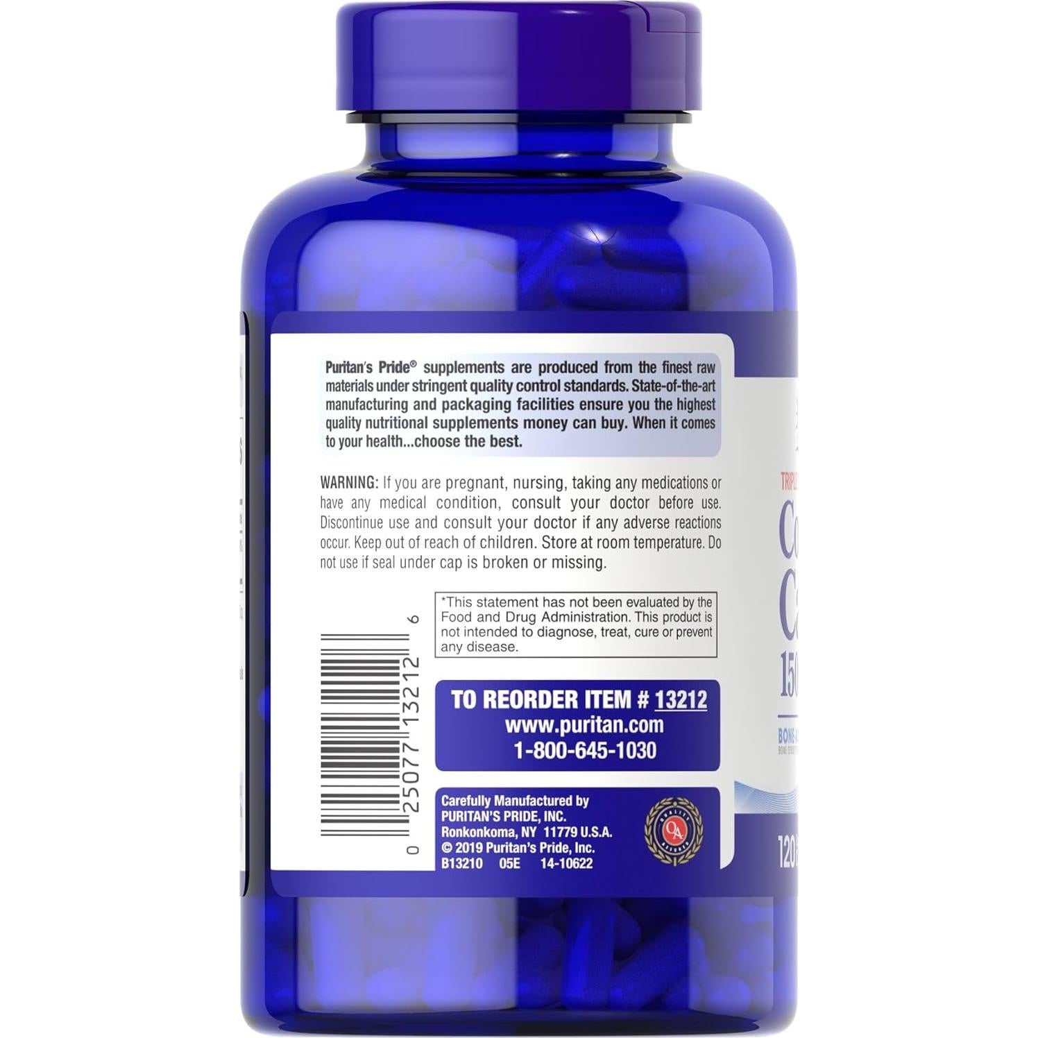 Calcio Coralino Triple Fuerza Puritan's Pride 1500mg 120 Cápsulas