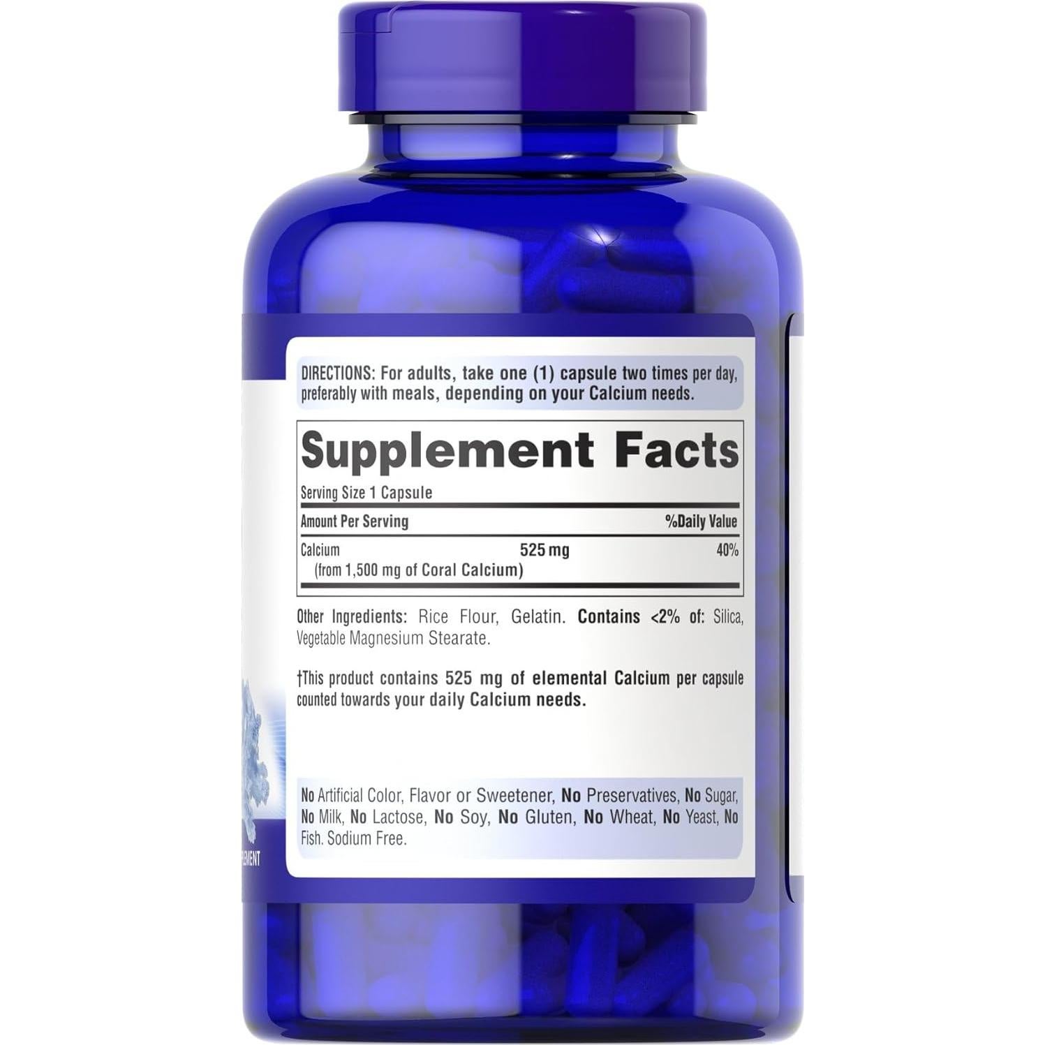 Calcio Coralino Triple Fuerza Puritan's Pride 1500mg 120 Cápsulas